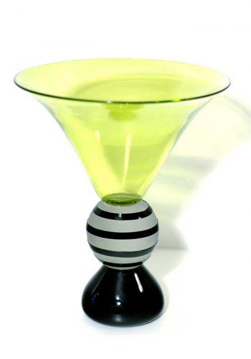 Chartreuse and Black Footed Vase #771 by Correia Art Glass