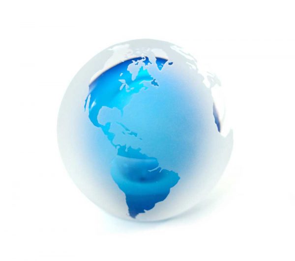 Aqua and Clear Globe Paperweight #8115 by Correia Art Glass