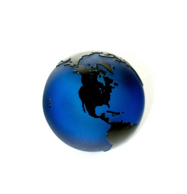 Aqua and Black Globe Paperweight #8116 by Correia Art Glass