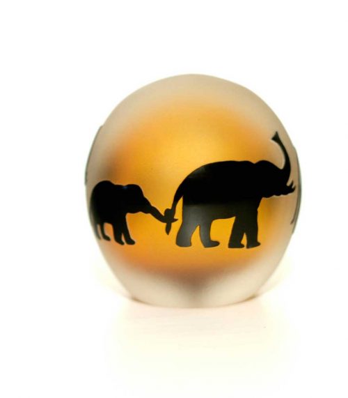 Amber Elephants Paperweight #8289 by Correia Art Glass