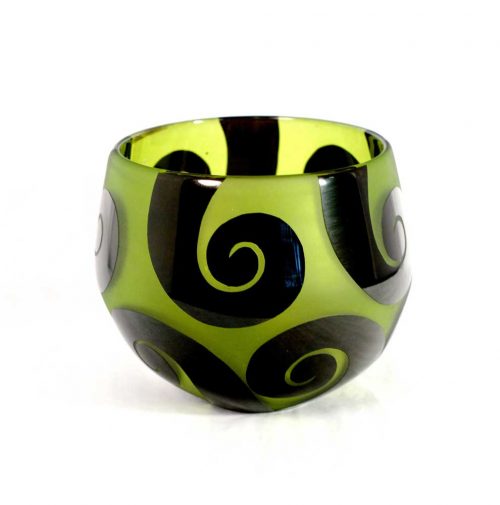 Chartreuse and Black Scroll Bowl #8412 by Correia Art Glass