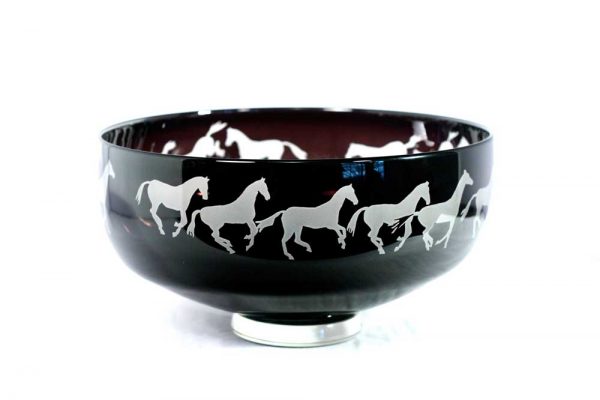 Black and White Horses Large Bowl #8431 by Correia Art Glass
