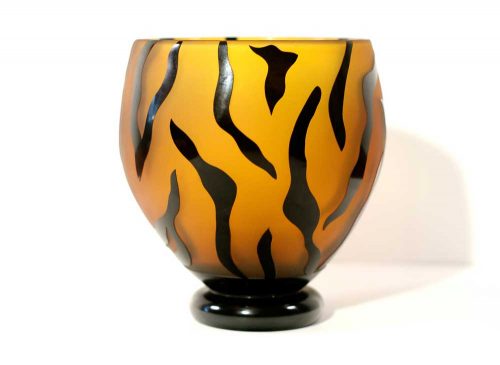 Amber and Black Tiger Print Bowl #8453 by Correia Art Glass