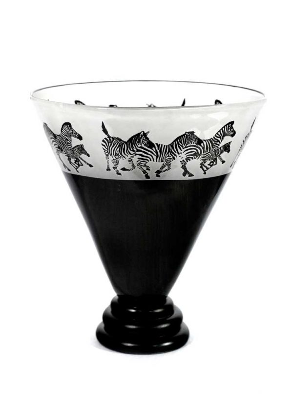Black and White Zebras Vase #8460 by Correia Art Glass