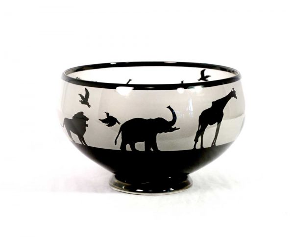 Black and White Safari Animals Bowl #8461 by Correia Art Glass