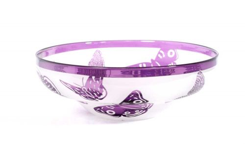 Lilac Butterflies Bowl #8469 by Correia Art Glass