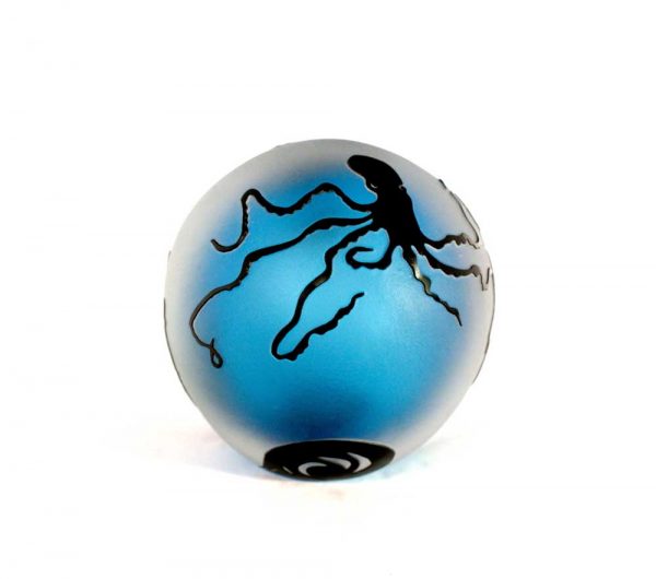 Aqua and Black Octopus Paperweight #8536 by Correia Art Glass