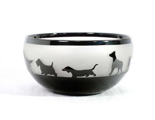 Black and White Dog Bowl #8547 by Correia Art Glass