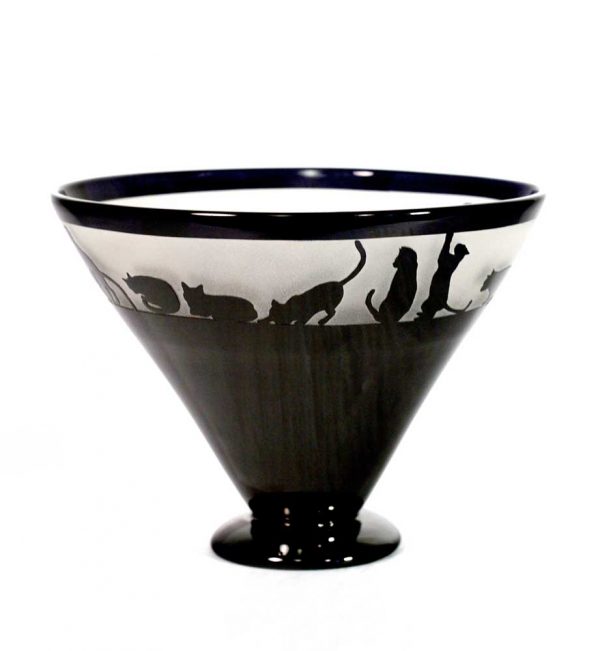 Black and White Cats Bowl #8558 by Correia Art Glass