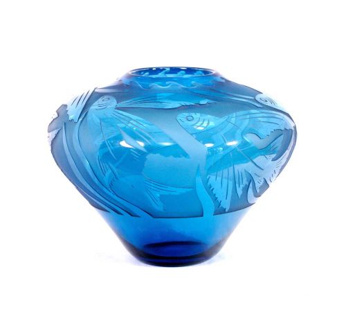 Aqua Flying Fish Vase #8568 by Correia Art Glass