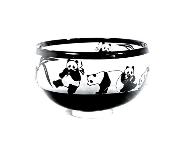 Black and White Pandas Bowl #8571 by Correia Art Glass