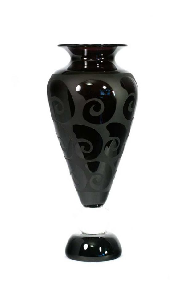 Black and Black Shell Vase #8576 by Correia Art Glass