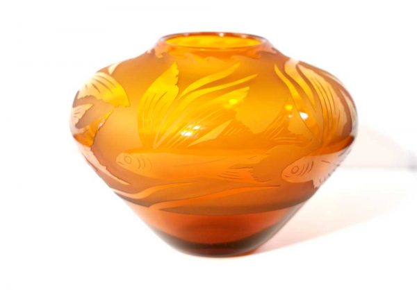 Amber Flying Fish Vase #8585 by Correia Art Glass