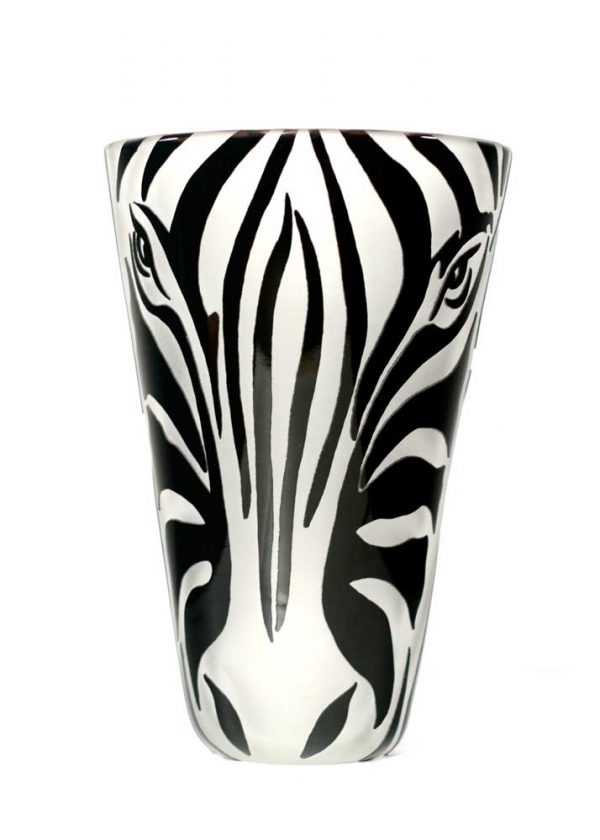 Black and White Zebras Face Vase #8590 by Correia Art Glass