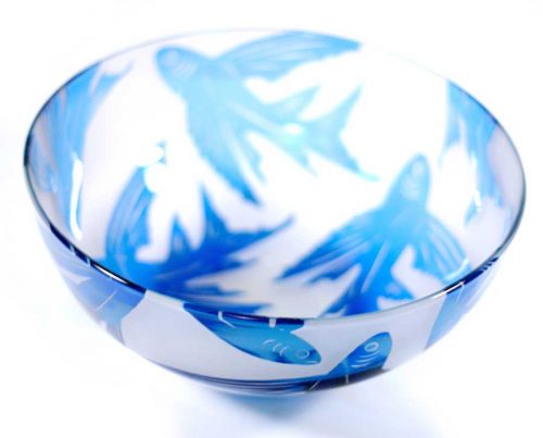 Aqua Flying Fish Bowl #8594 by Correia Art Glass