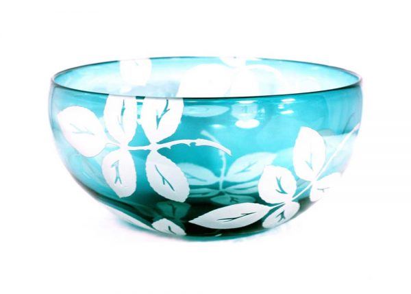 Emerald White Leaves Bowl #8618 by Correia Art Glass