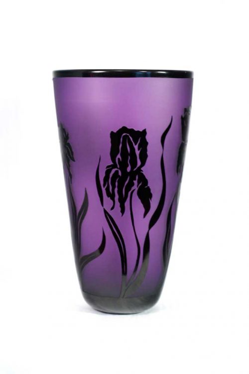 Lilac and Black Iris Vase #8620 by Correia Art Glass