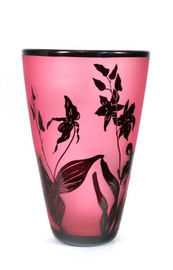 Ruby and Black Orchid Vase #8621 by Correia Art Glass