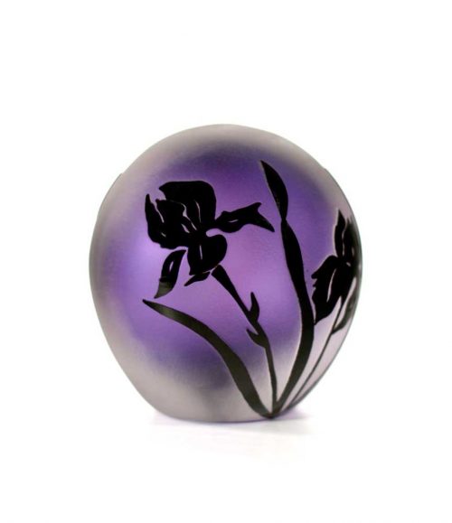 Lilac and Black Iris Paperweight #8623 by Correia Art Glass
