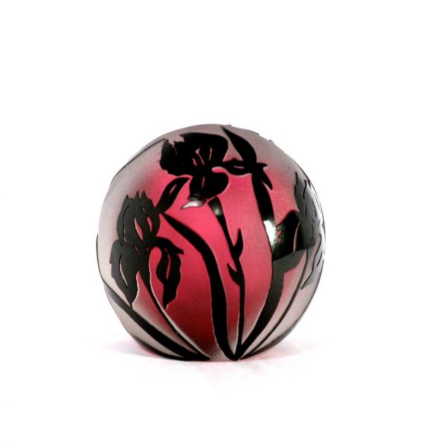Ruby and Black Iris Paperweight #8624 by Correia Art Glass