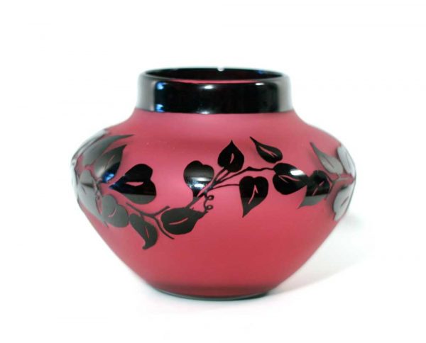 Ruby & Black Vines Vase #8630 by Correia Art Glass