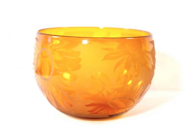 Amber Sunflowers Bowl #8631 by Correia Art Glass