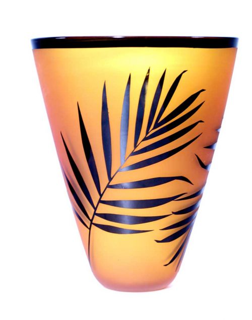 Amber Palm Leaves Vase #8634 by Correia Art Glass