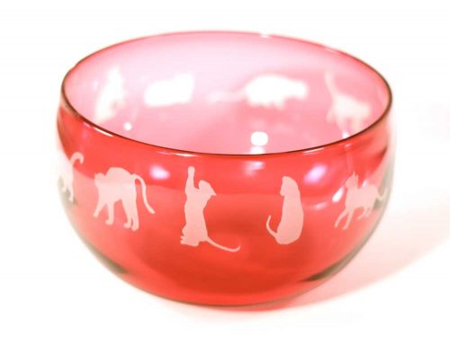 Ruby Cats Bowl #8635 by Correia Art Glass