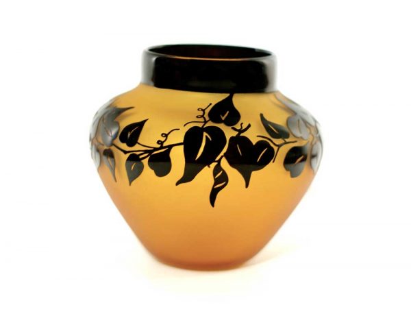Amber and Black Vines Vase #8636 by Correia Art Glass
