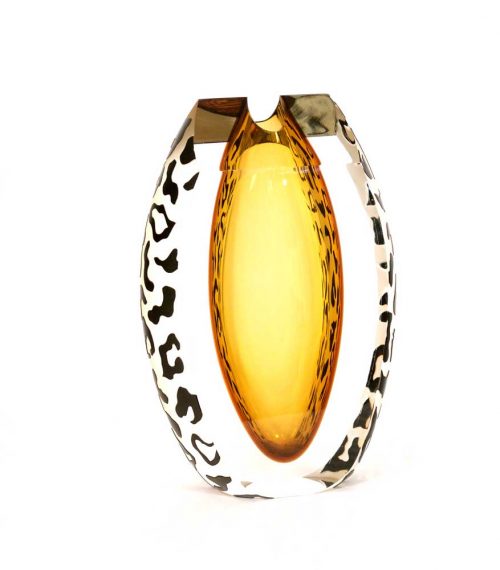 Amber Leopard Tuxedo Vase #9187 by Correia Art Glass