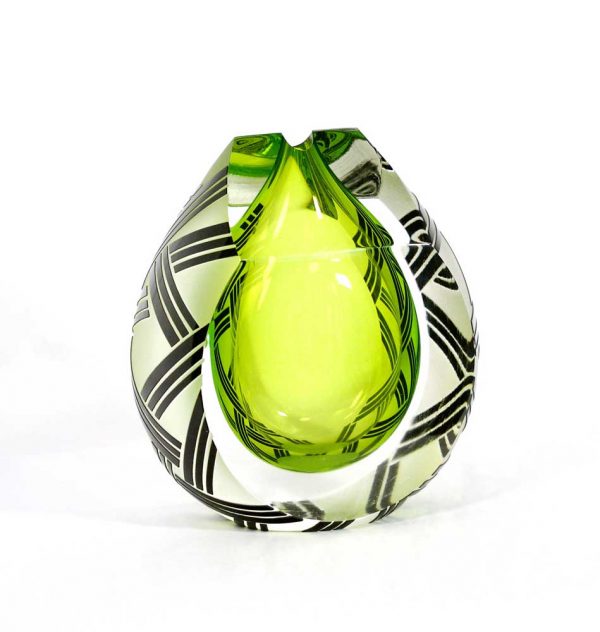 Chartreuse and Black Tuxedo Vase #9226 by Correia Art Glass