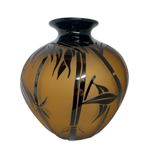 Amber and Black Bamboo Vase Short by Correia Glass at Art Leaders Gallery