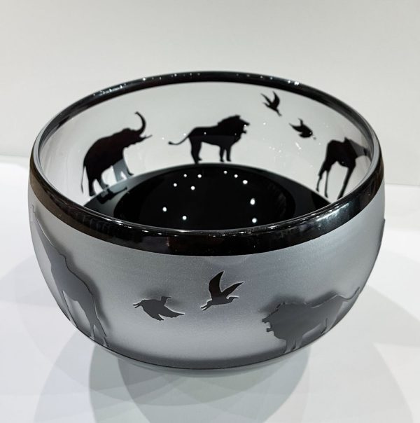 Black and White Safari Animals Bowl by Correia Glass