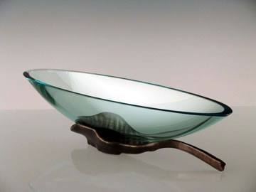 Long Oval Bowl with Bronze Leaf by Stephen Schlanser at Art Leaders Gallery - Michigan's Finest Art Gallery