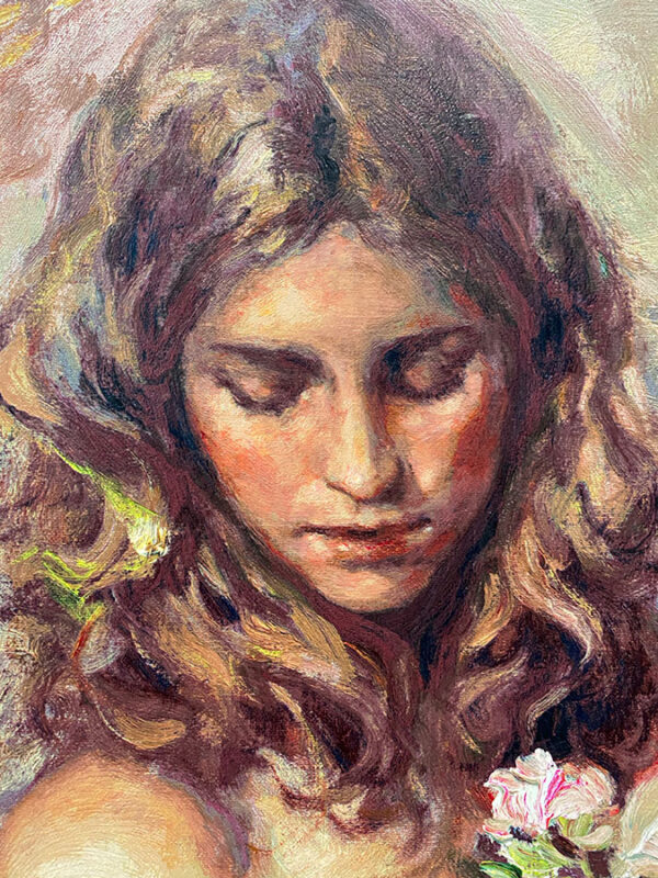 Impressionistic Painting of a Girl with Flowers