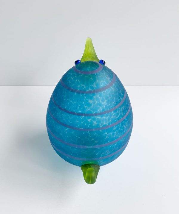 "Kiwi Egg Paperweight" in Blue by Borowski Glass Studio. Art Lea