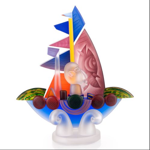 The Sailor Art Object - colorful hand-made glass sailboat with removable stand.