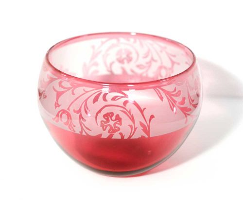 Ruby Etched Bowl #8616 by Correia Art Glass
