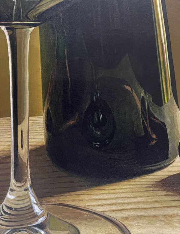 Photorealistic painting of wine bottles