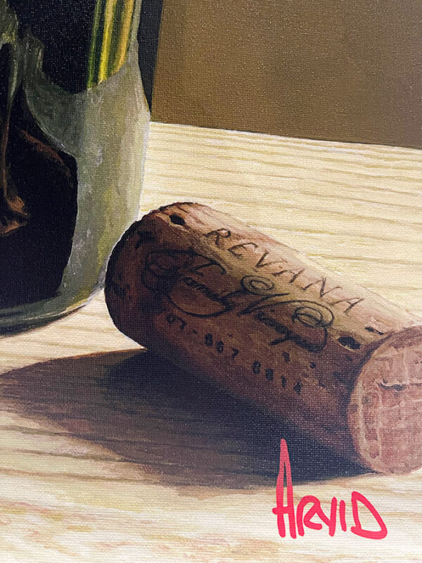 Photorealistic painting of wine bottles
