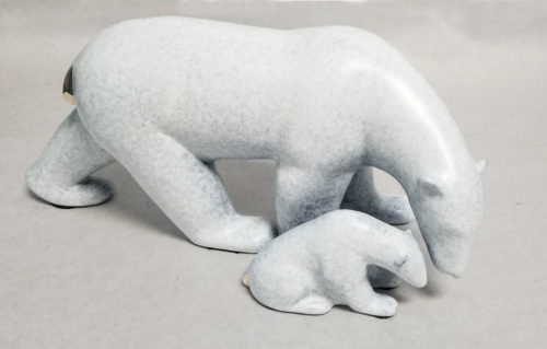 Standing Polar Bear and Baby Sculpture 438 by Loet Vanderveen shown in the Ice Patina