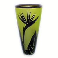 Chartreuse Bird of Paradise Vase 8603 Correia Glass