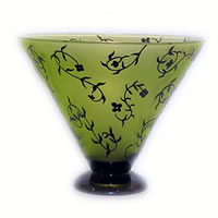 Chartreuse and Black Floral Bowl 8511 Correia Glass