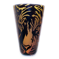 Amber and Black Tiger Face Vase 8602 Correia Glass