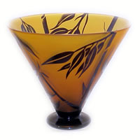 Amber and Black Bamboo Bowl 8586 Correia Glass