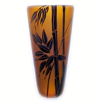 Amber and Black Bamboo Vase 8562 Correia Glass
