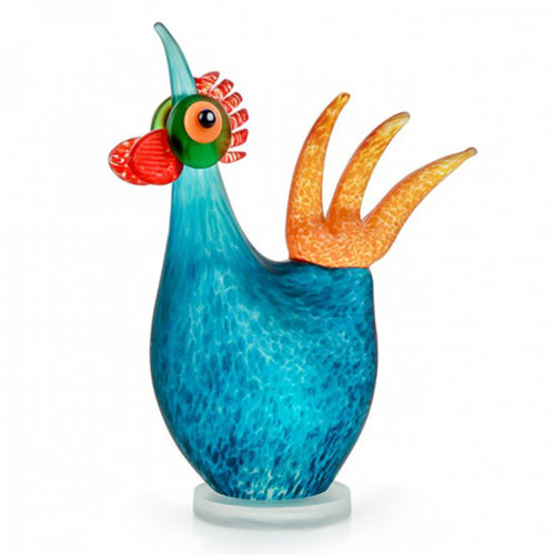 Blue Glass Chicken Sculpture