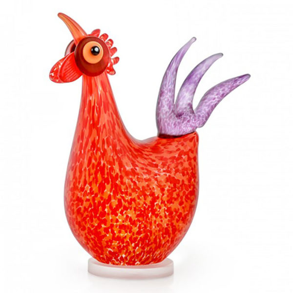 Red Glass Chicken Sculpture