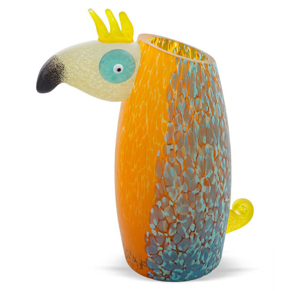 Yellow and Multicolor Glass Bird Vase