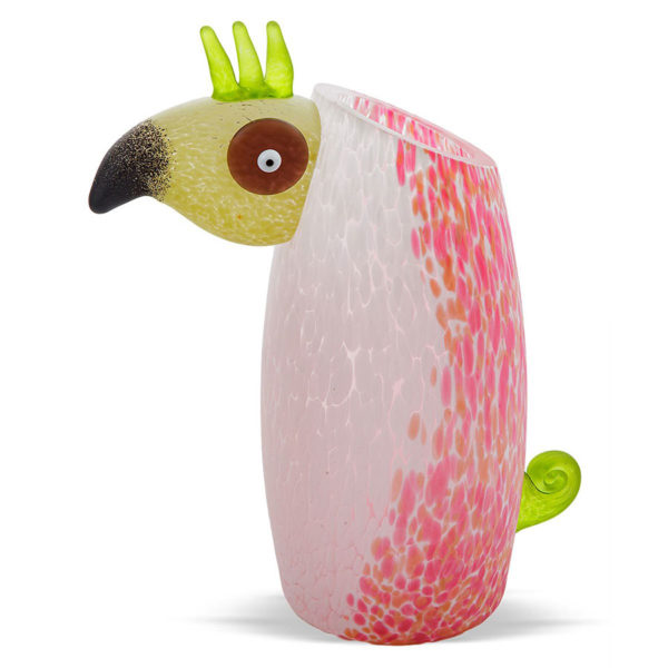 Pink and Multicolor Glass Bird Vase
